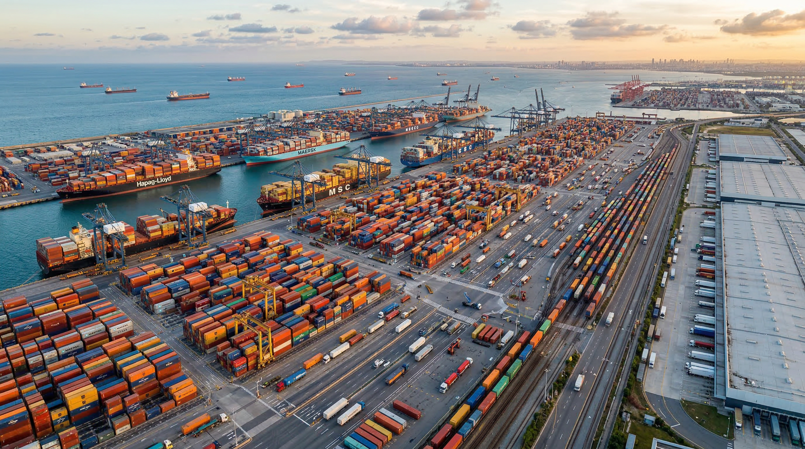 International logistics port with container ships and cargo operations